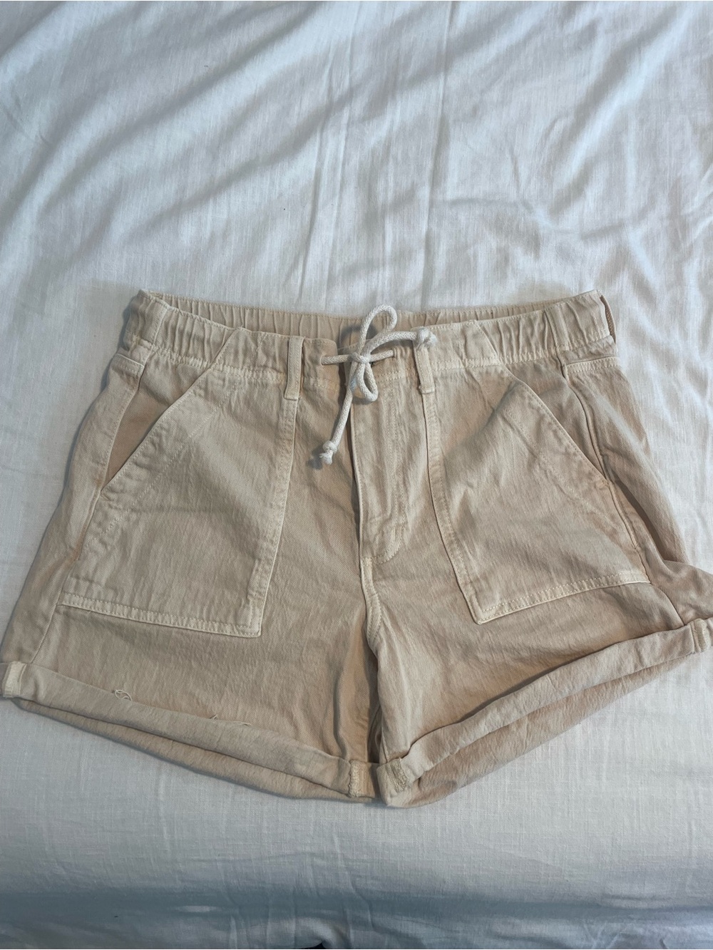 American Eagle Outfitters Beige High-Waist Drawstring Shorts